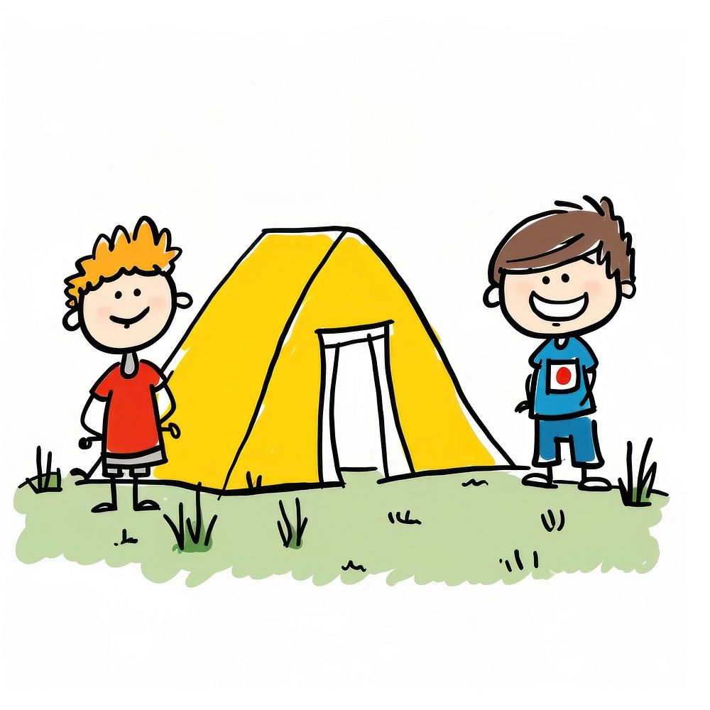 Camping outdoors cartoon tent.