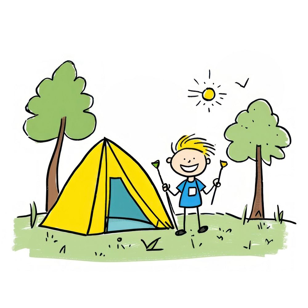 Camping outdoors cartoon tent.