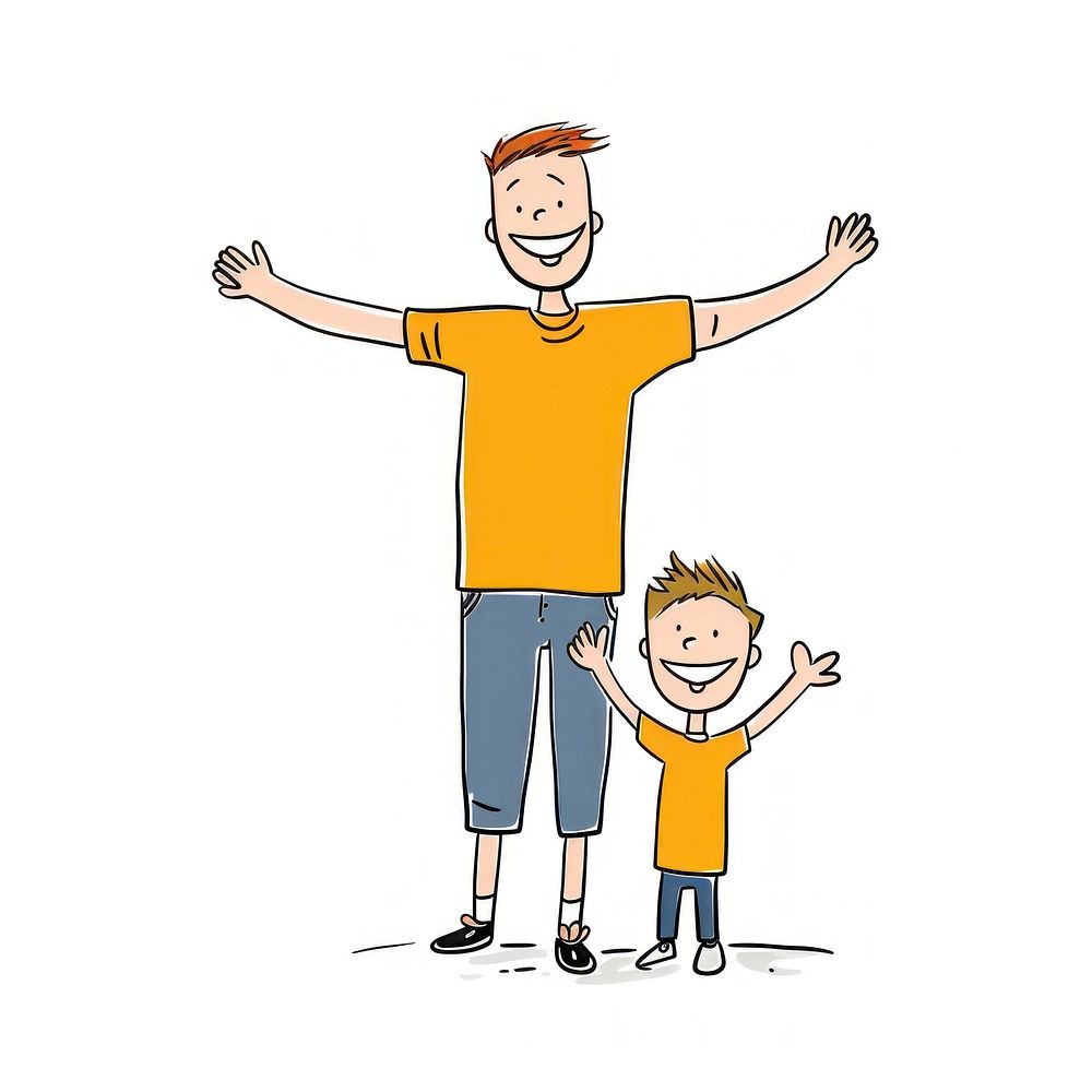 Father and son child cartoon drawing.