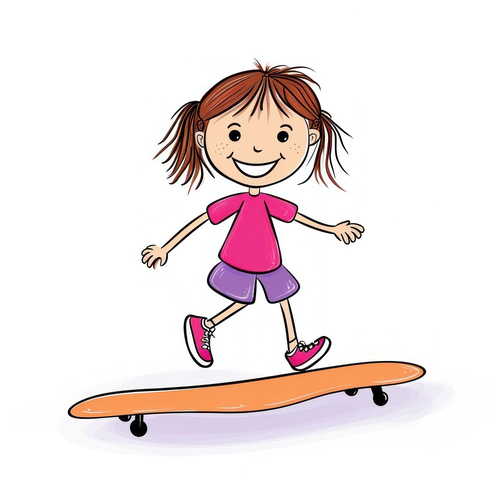 Girl skating board skateboard drawing cartoon.