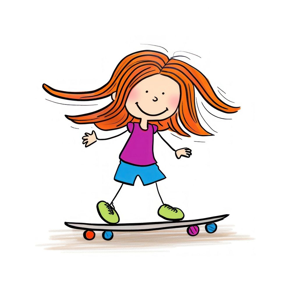 Girl skating board cartoon skateboard drawing.