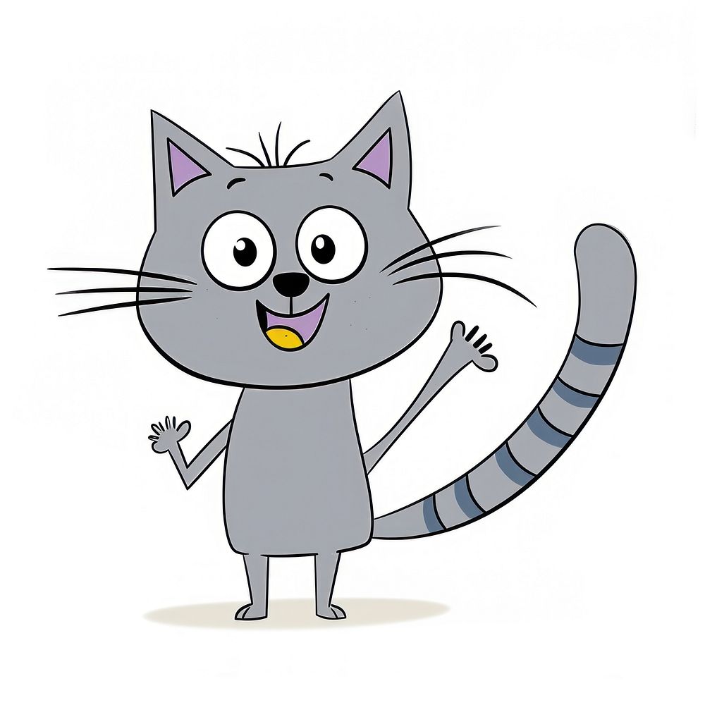 Grey cat happy cartoon drawing animal.