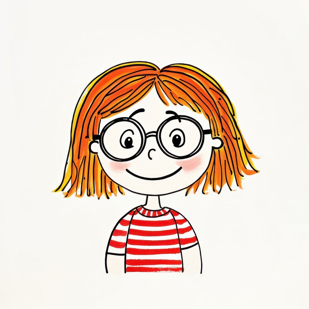 Happy wear girl wearing glasses drawing sketch portrait.