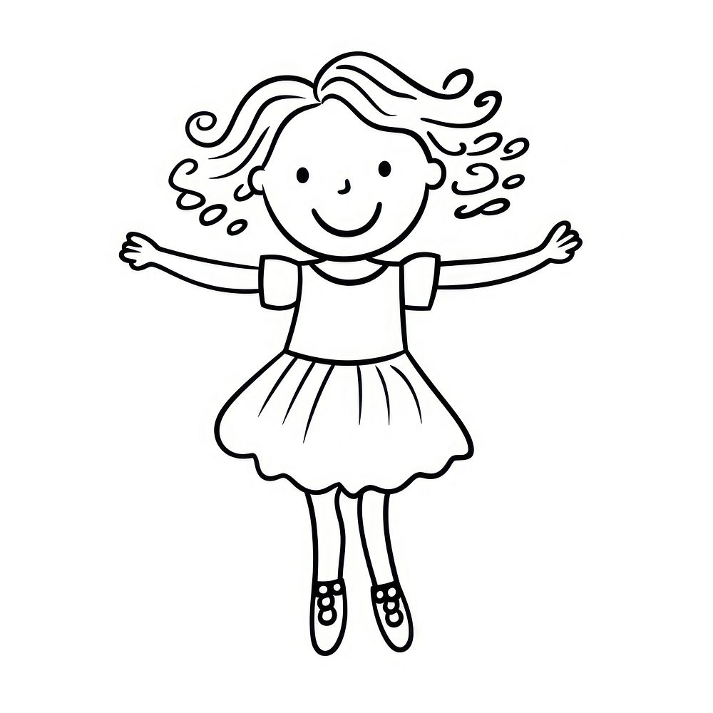 Happy girl drawing dancing cartoon.