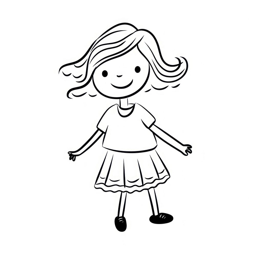 Happy girl drawing cartoon sketch.