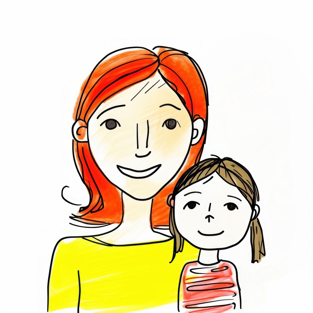 Mother and daugther drawing sketch portrait.