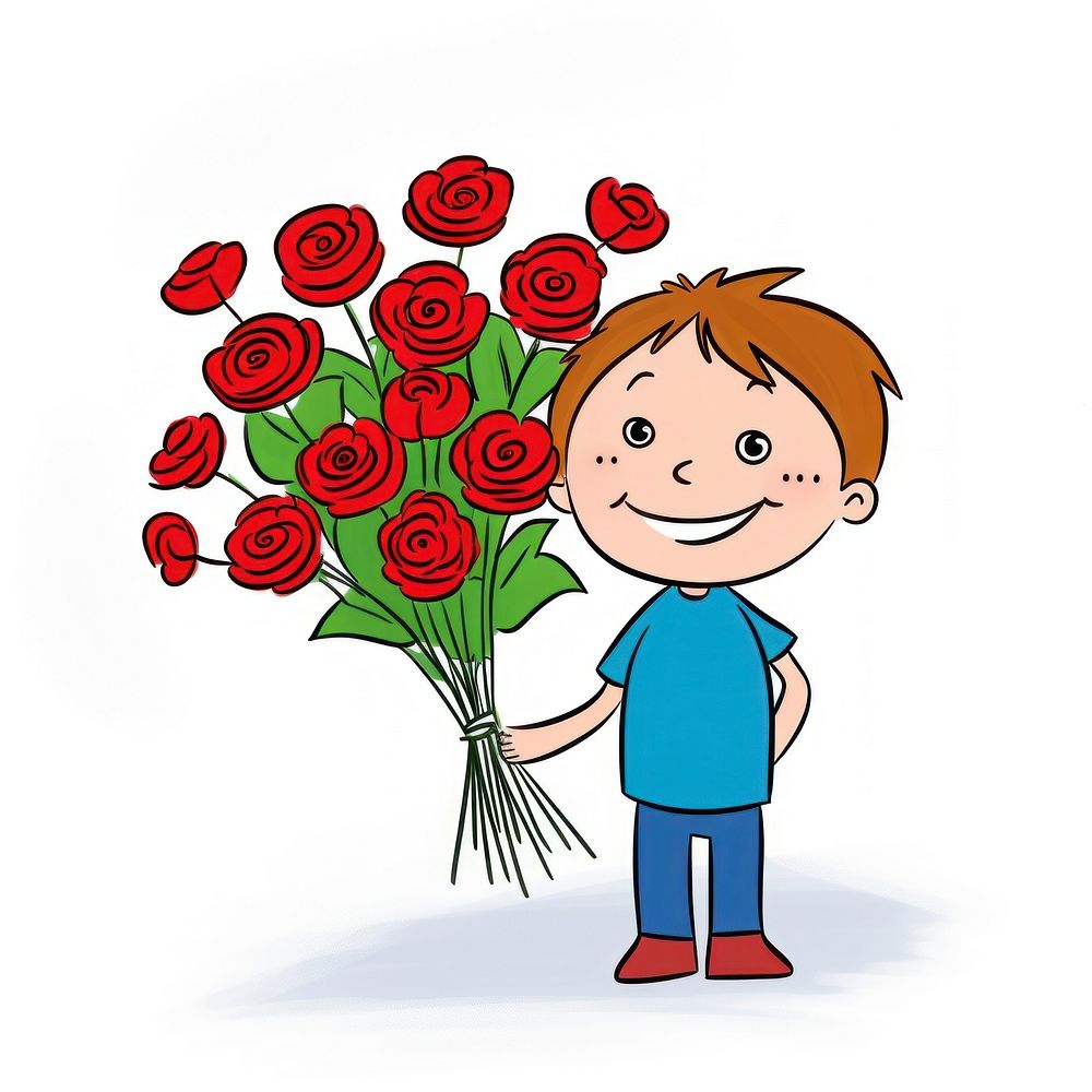 Red rose bouquet drawing cartoon flower.