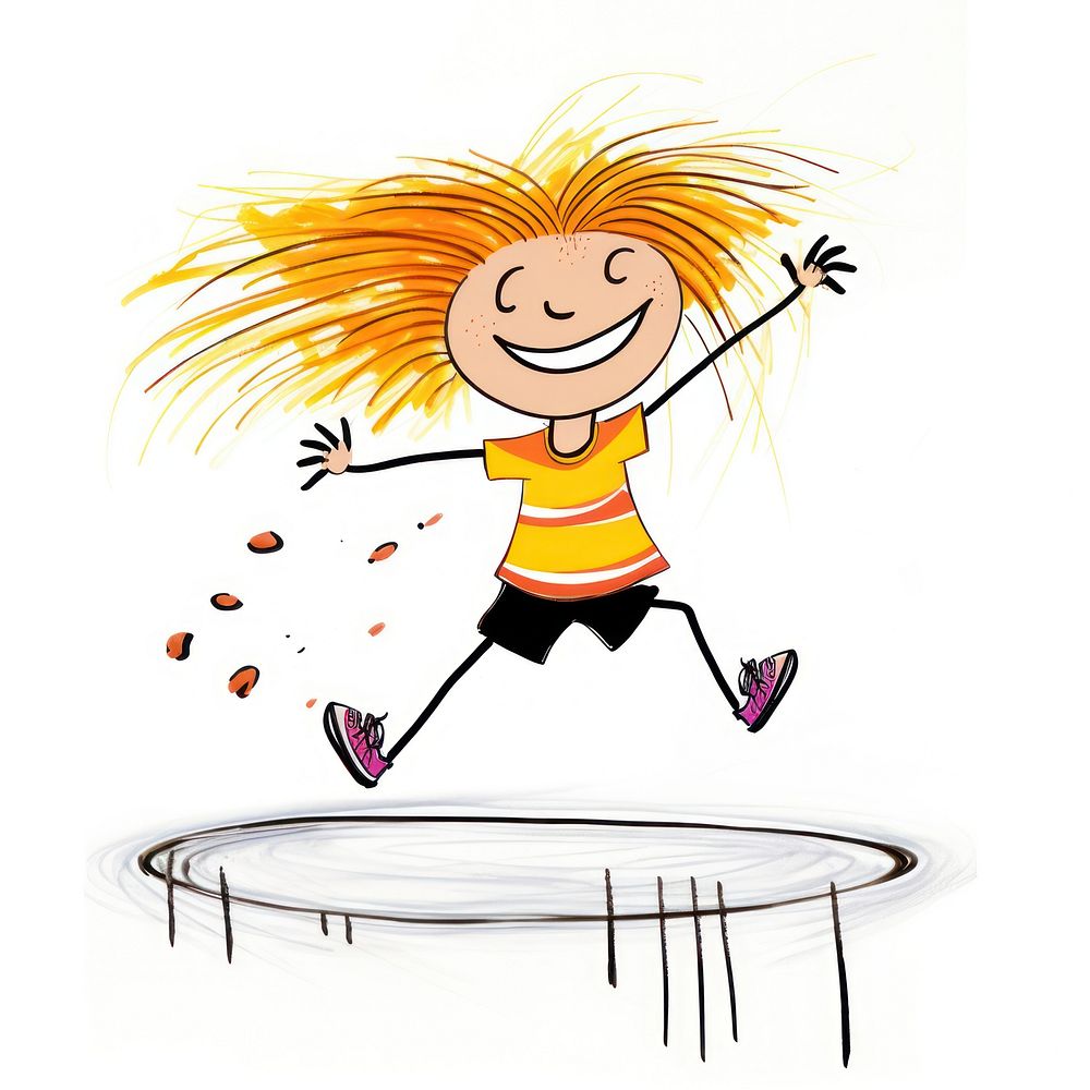 Girl jumping drawing cartoon sketch. Premium Photo Illustration