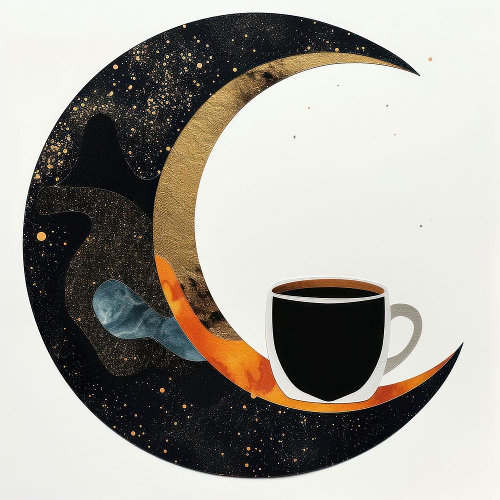 Cut paper collage with coffee astronomy drink shape.