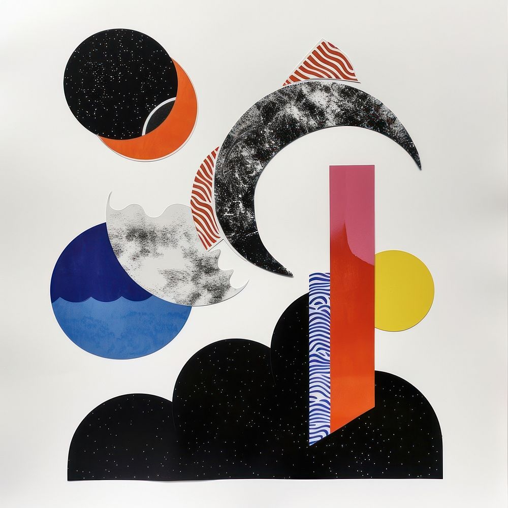 Cut paper collage with cloud moon art shape.