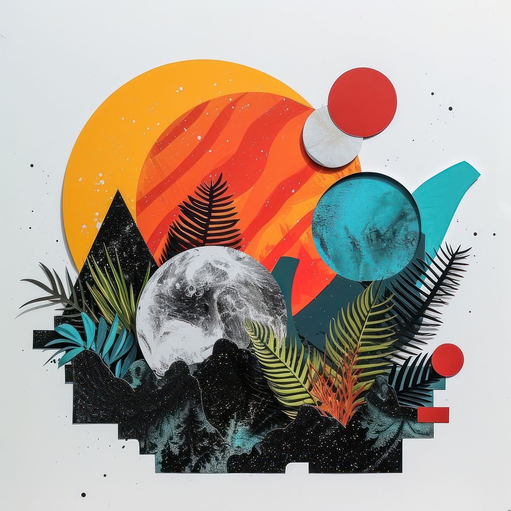 Cut paper collage with planet art painting nature.