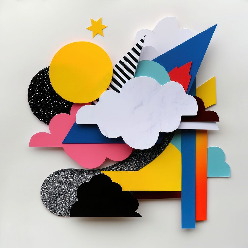 Cut paper collage with cloud art shape architecture.