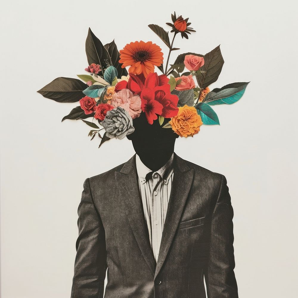 Cut paper collage with a man flower art adult.