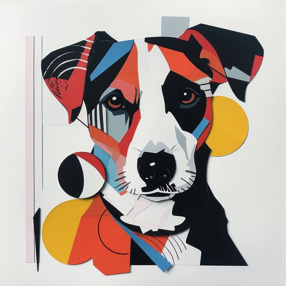 Cut paper collage with dog art painting mammal.