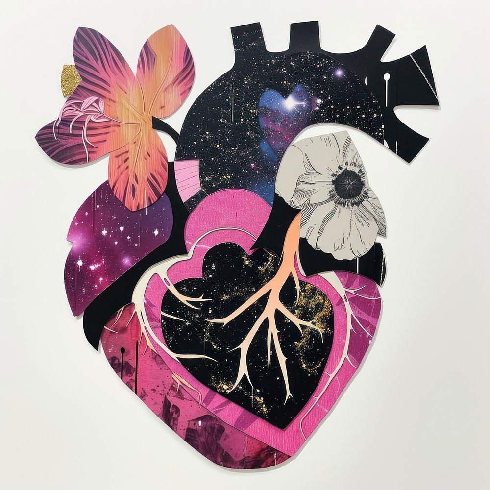 Cut paper collage with heart pink representation creativity.