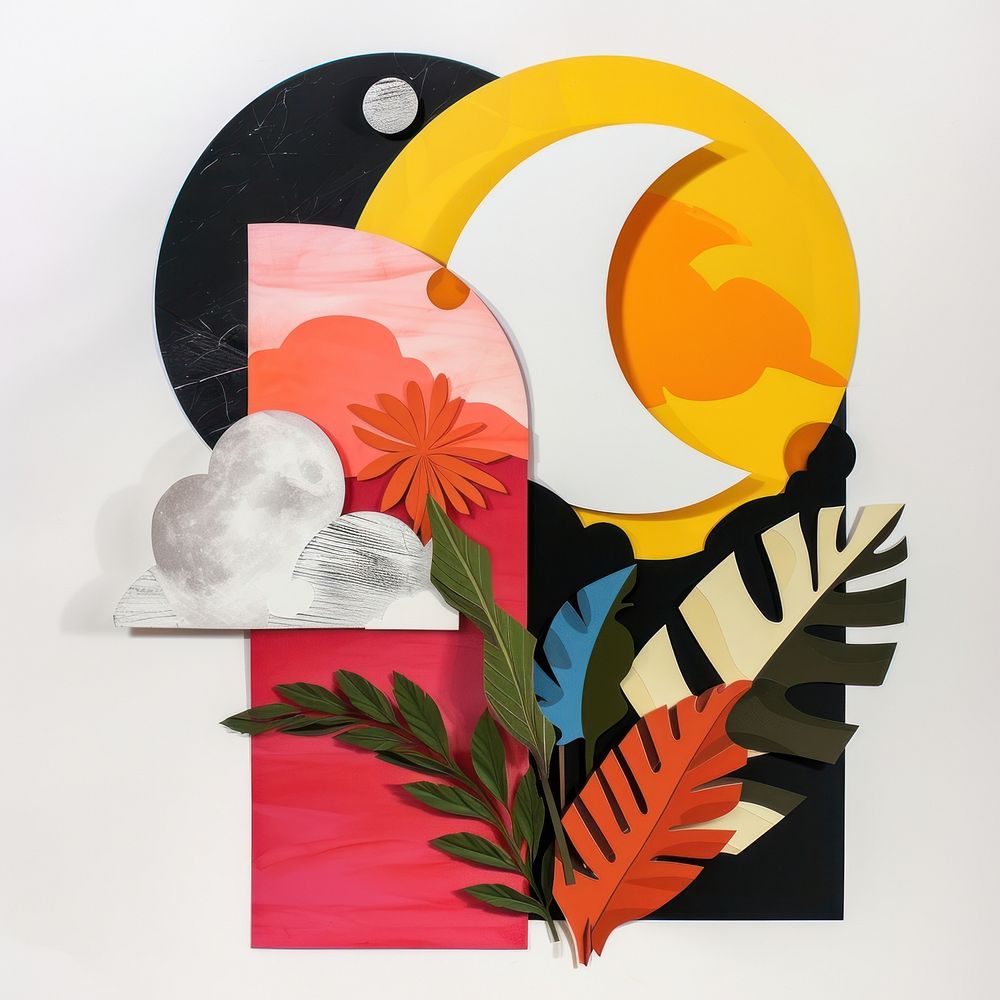 Cut paper collage with cloud art painting plant.