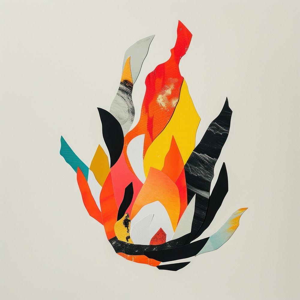 Paper collage with fire flame art creativity painting.