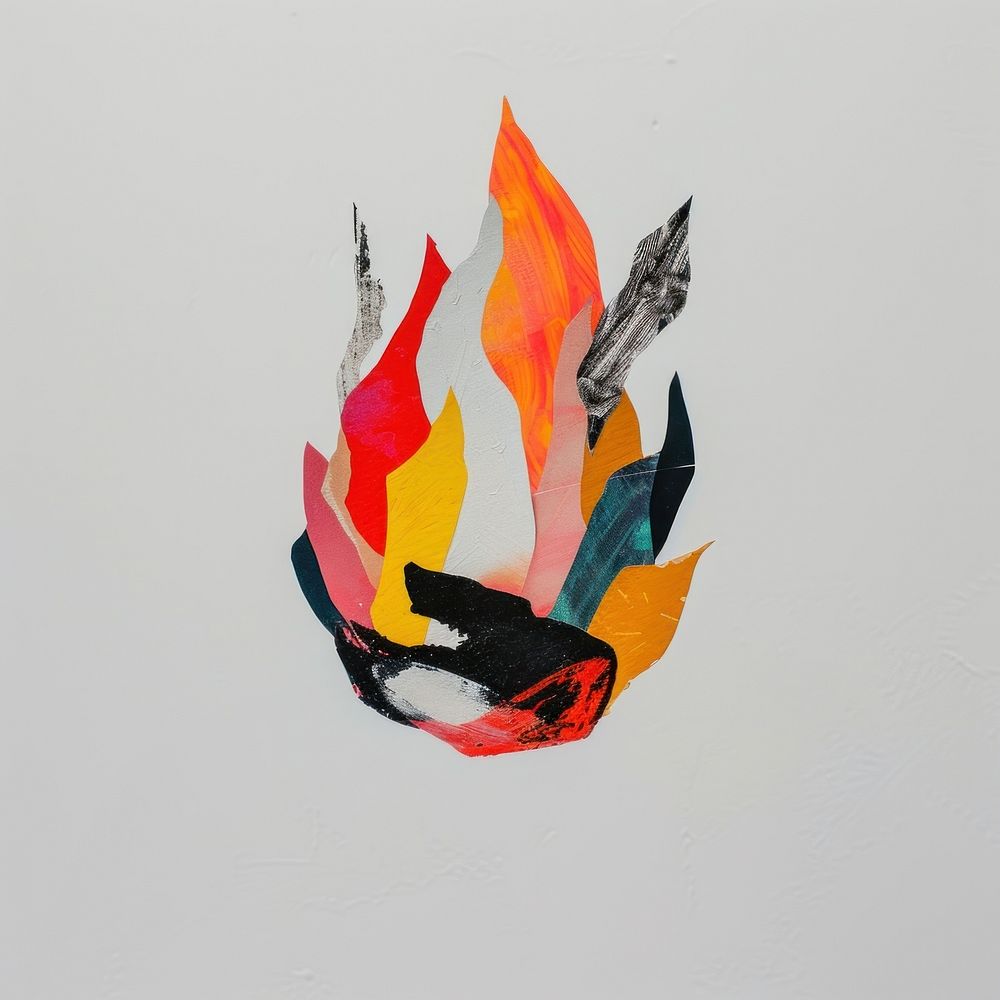 Paper collage with fire flame art painting wall.