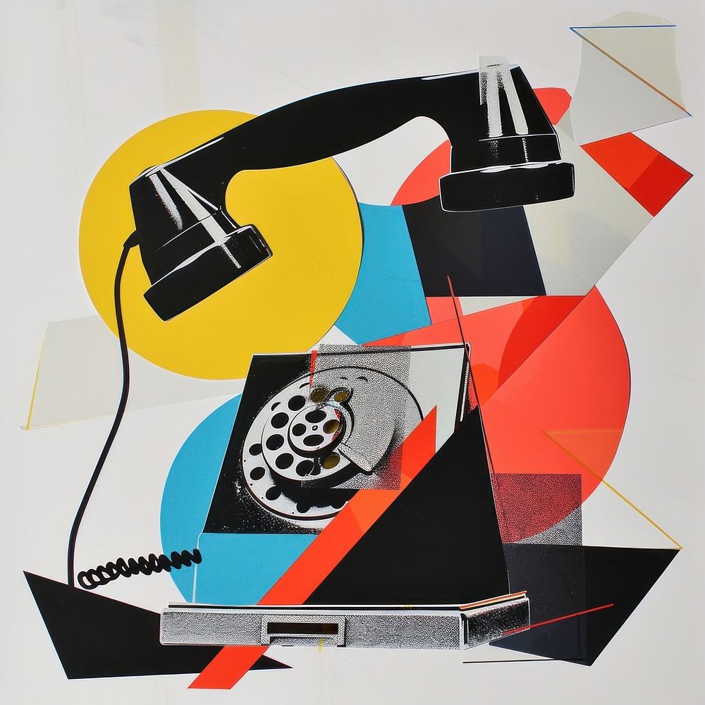 Cut paper collage with telephone art electronics technology.