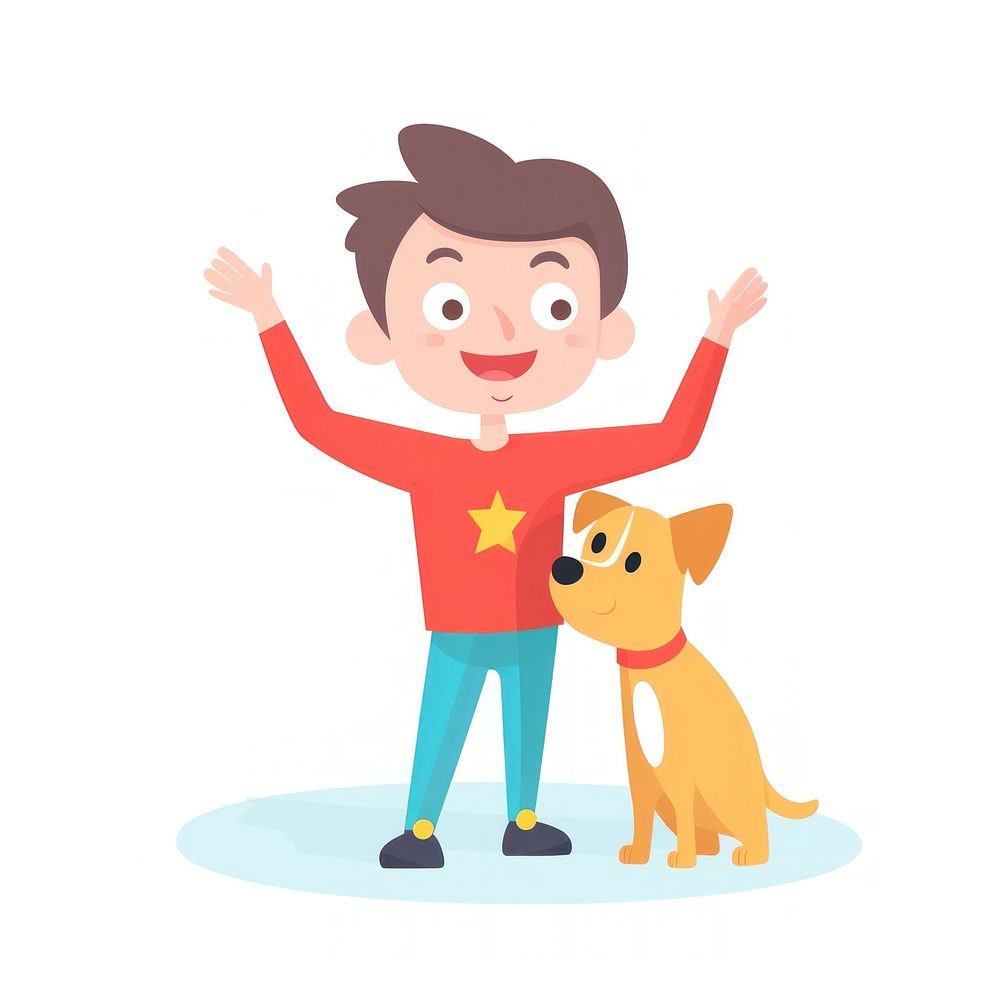  Boy raisinging hands cartoon cute dog. AI generated Image by rawpixel.
