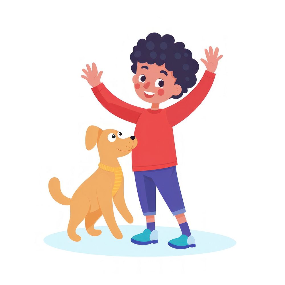  Boy raisinging hands dog cartoon mammal. AI generated Image by rawpixel.