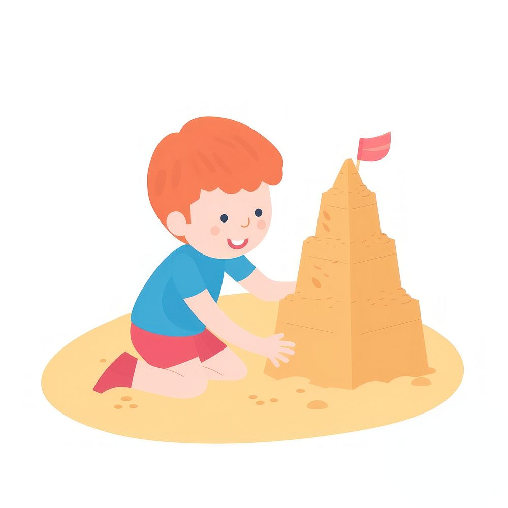  Child building sand castle cartoon cute building sand castles. AI generated Image by rawpixel.