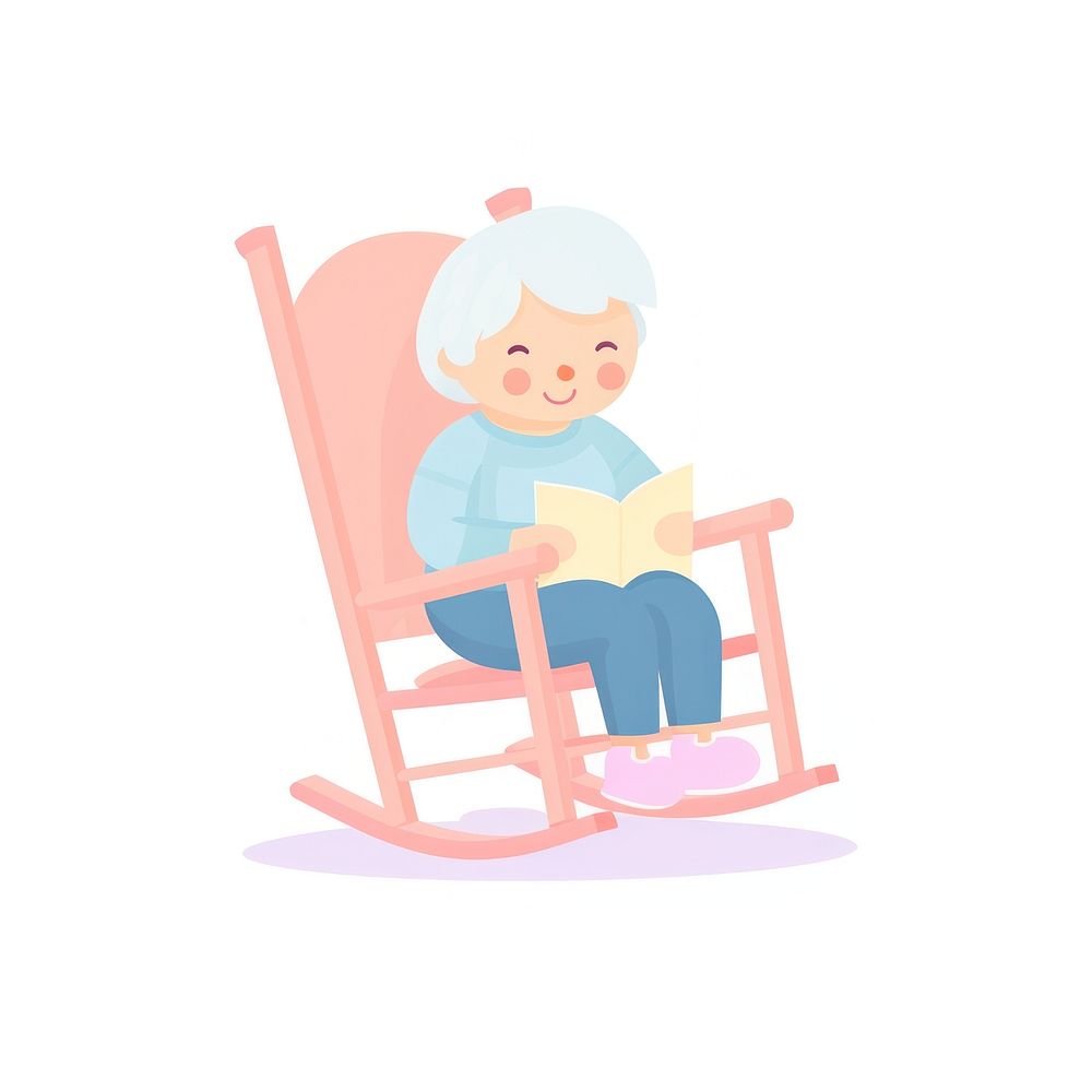  Grandmother sitting the rocking chair furniture cartoon cute. AI generated Image by rawpixel.