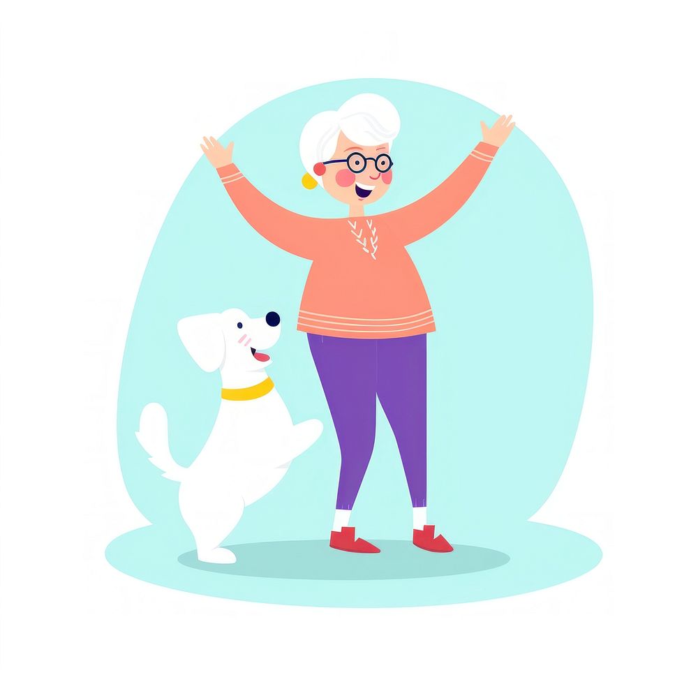  Old woman dancing cartoon dog representation. AI generated Image by rawpixel.