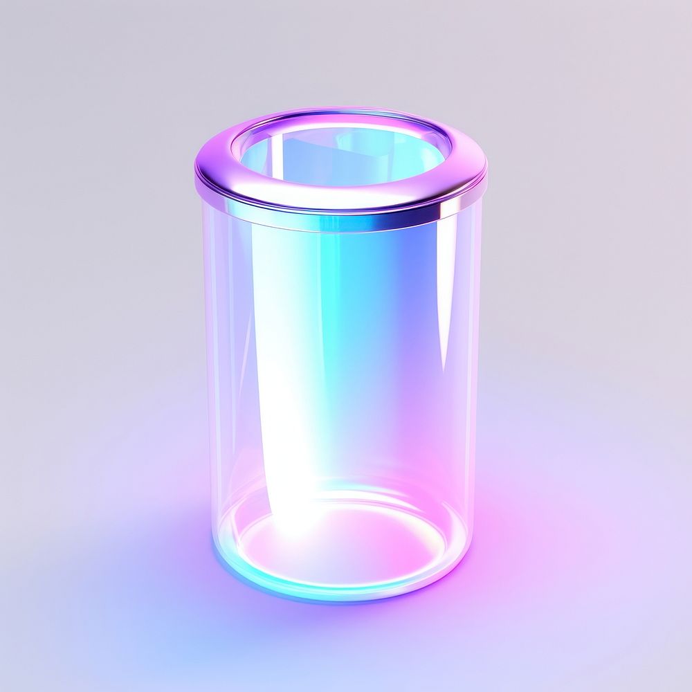 Trash can glass cylinder white background.