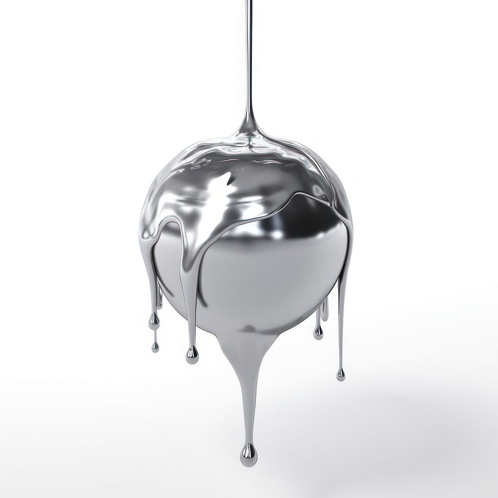 Earth dripping silver metal white background.