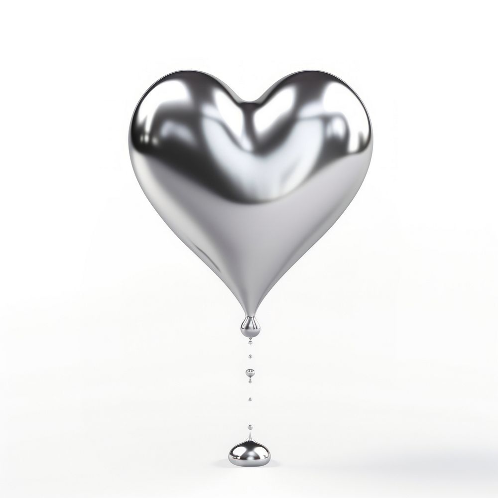 Heart dripping balloon silver white background.