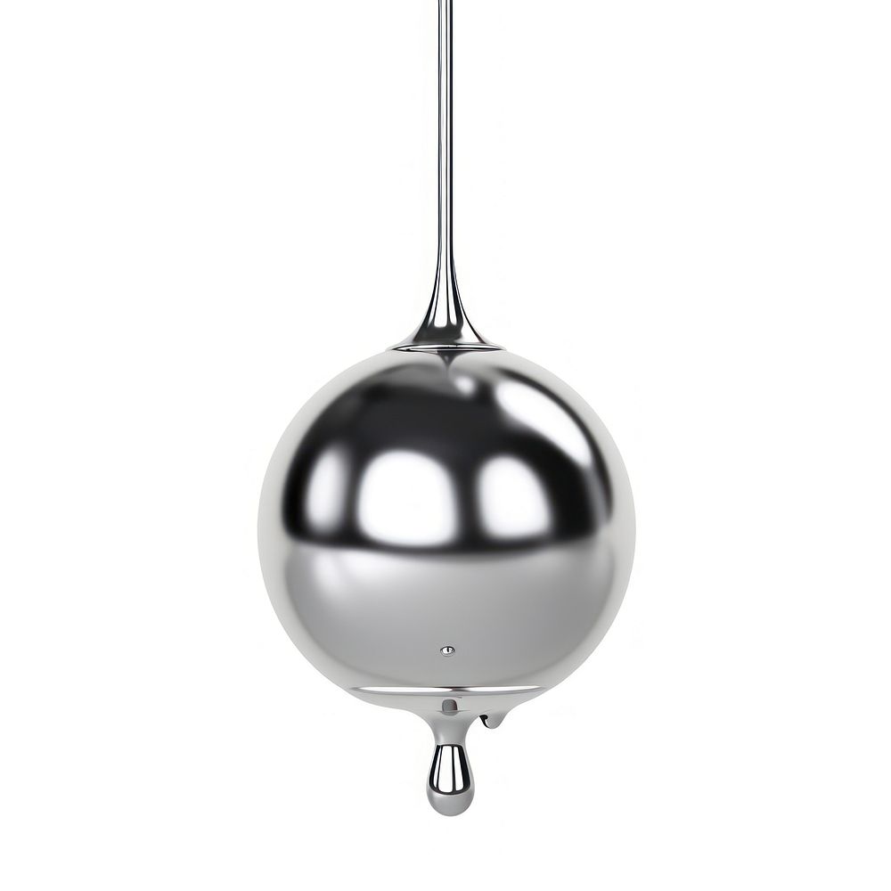 Ball dripping silver metal white background.