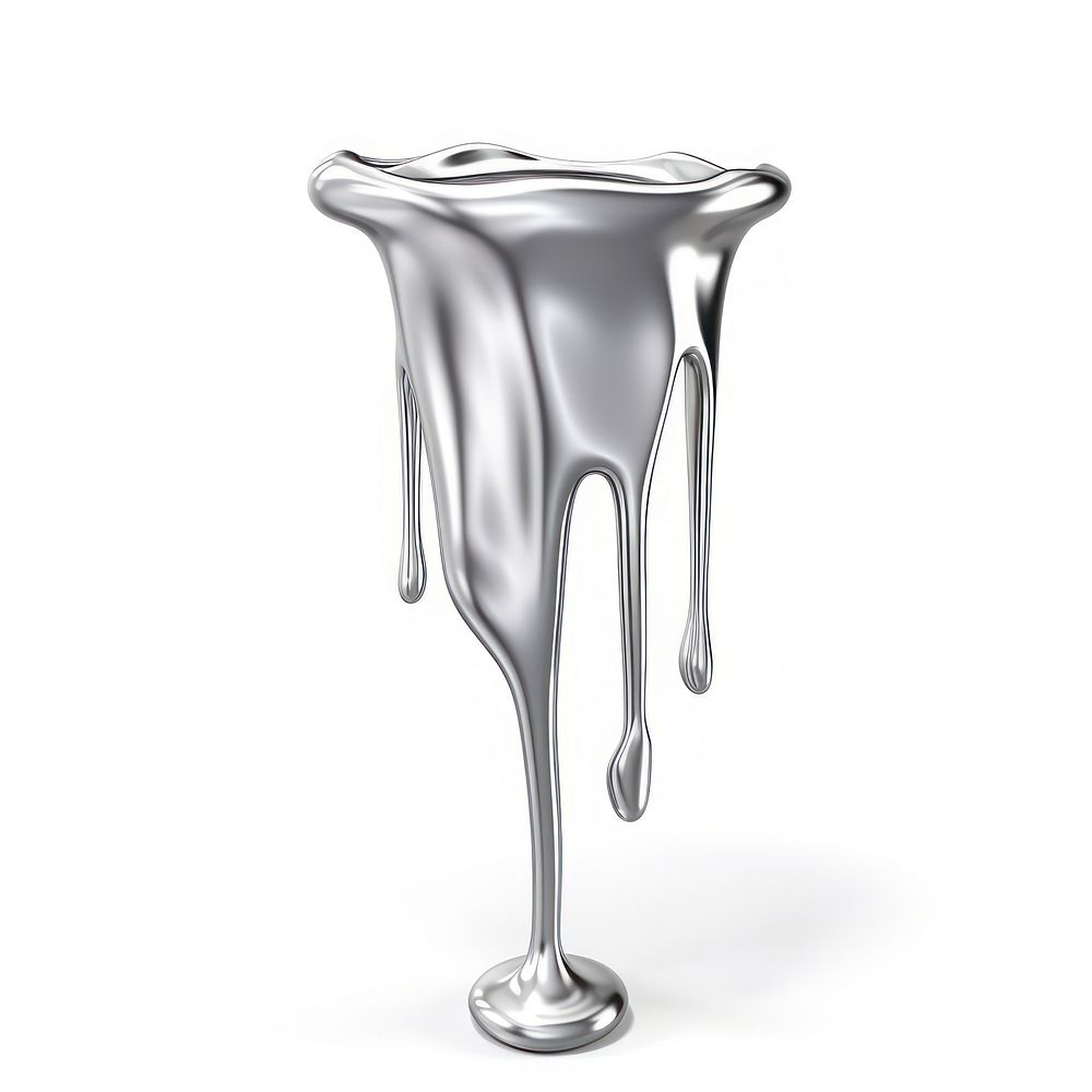 Silver geometric shape dripping vase white background furniture.