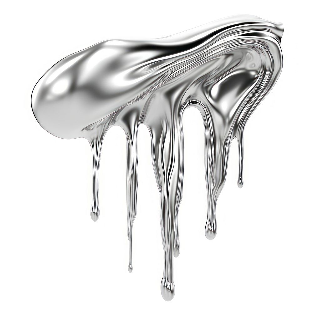 Silver organic shape dripping drawing sketch white background.