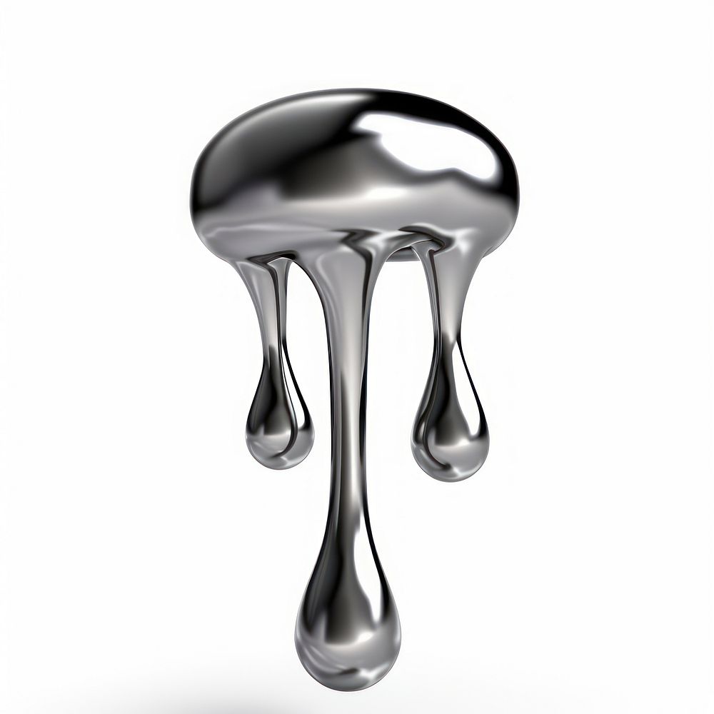 Mushroom dripping silver metal white background.
