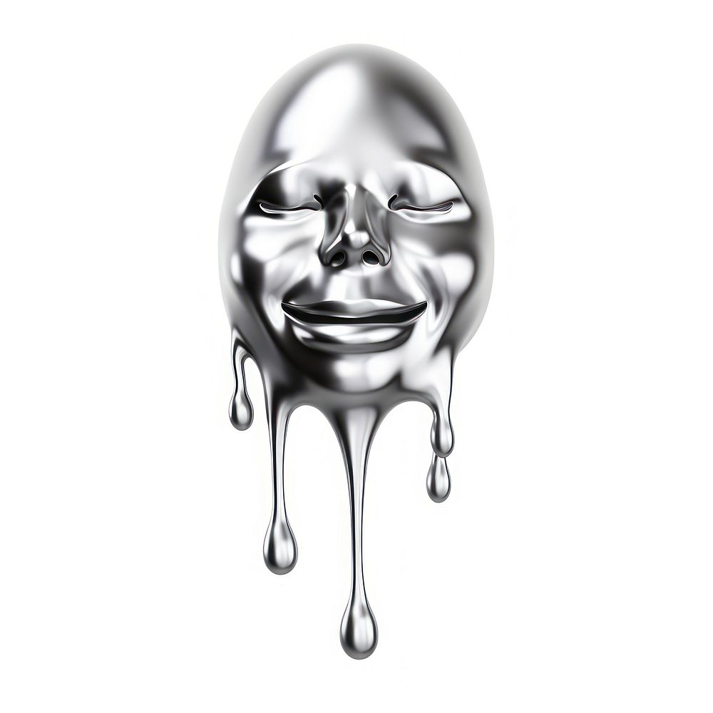 Silver sparkle emoji dripping metal white background accessories.