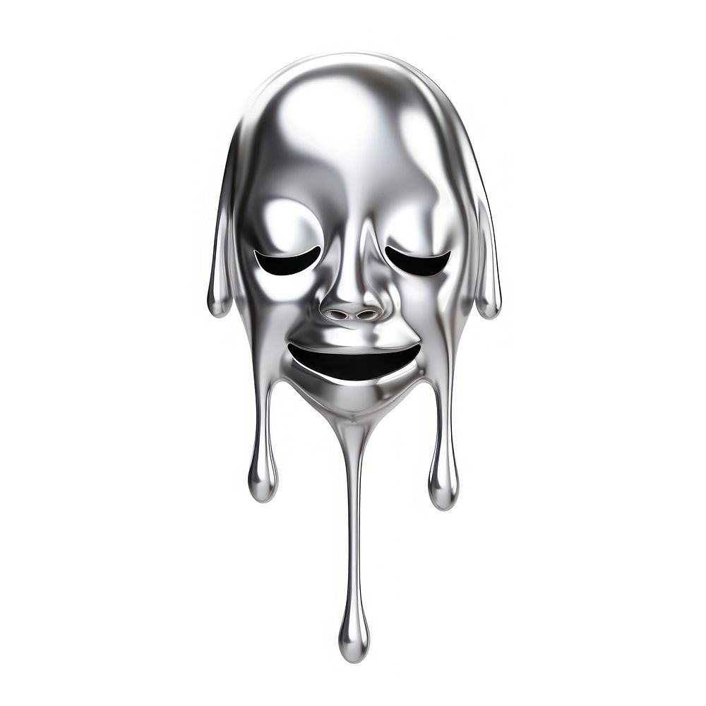 Silver sparkle emoji dripping metal white background representation.