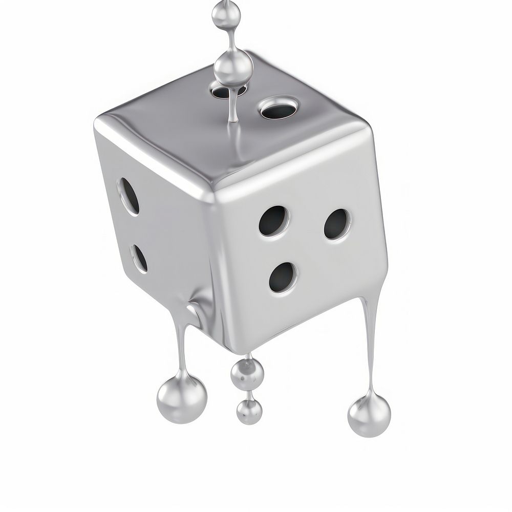 Dice melting dripping silver metal game.