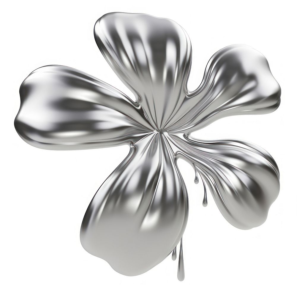Flower melting dripping silver petal white background.