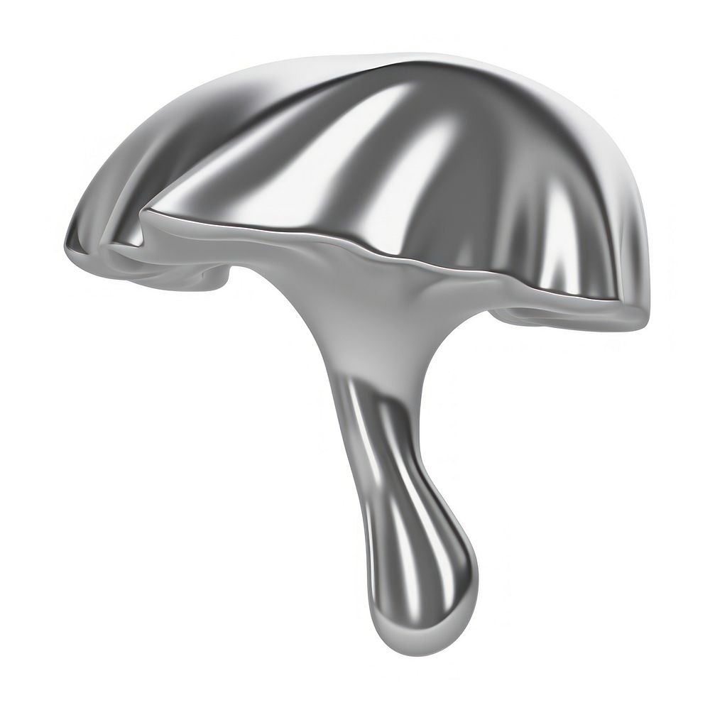 Dripping mushroom silver metal white background.