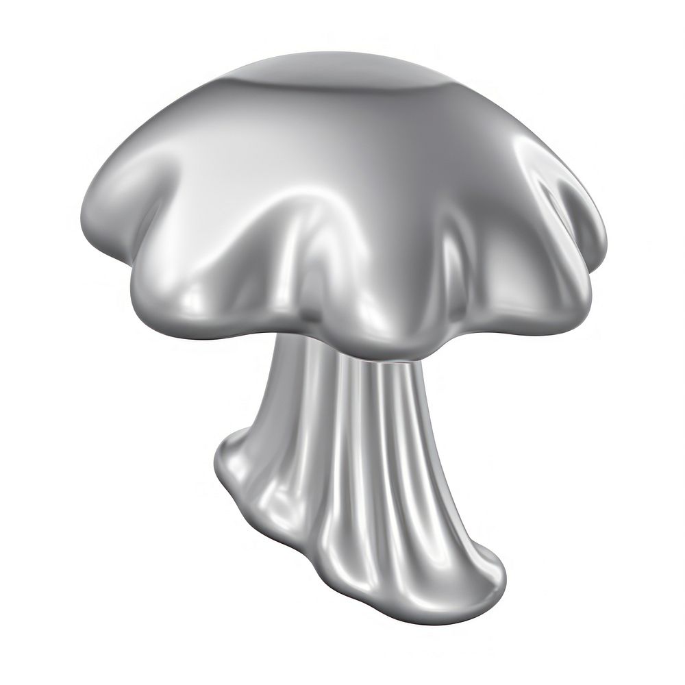 Mushroom melting dripping fungus silver white background.