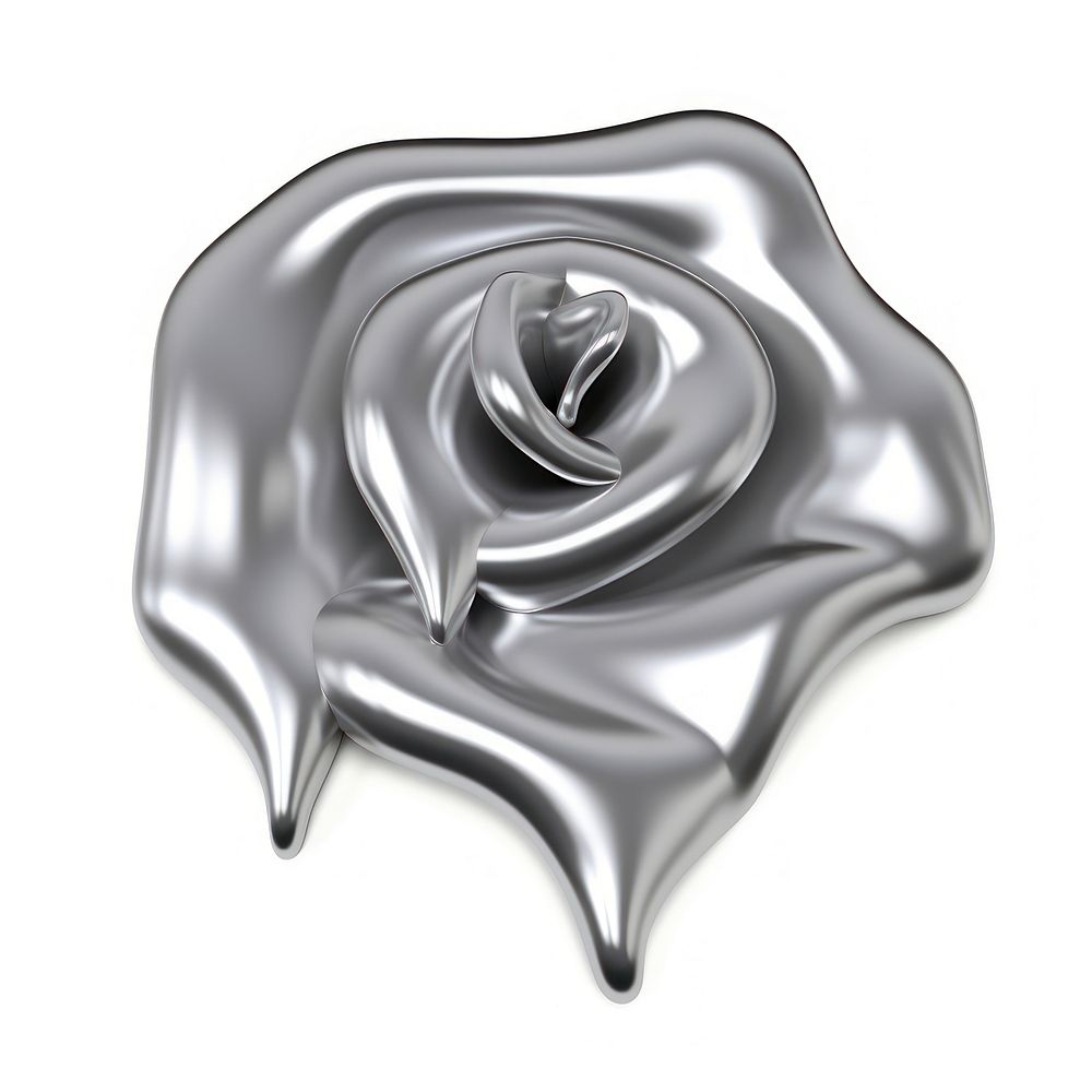 Rose melting dripping silver metal white background.