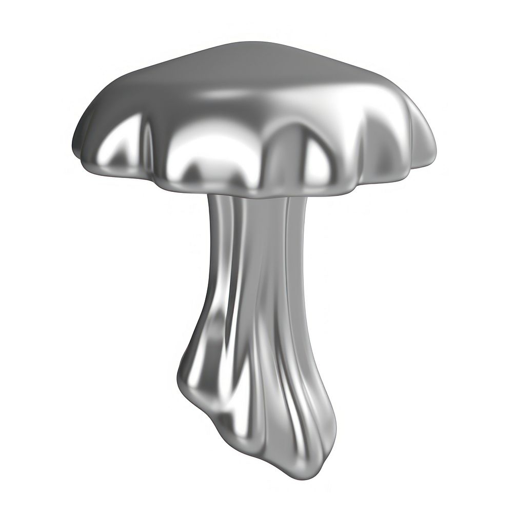 Dripping mushroom fungus silver white background.