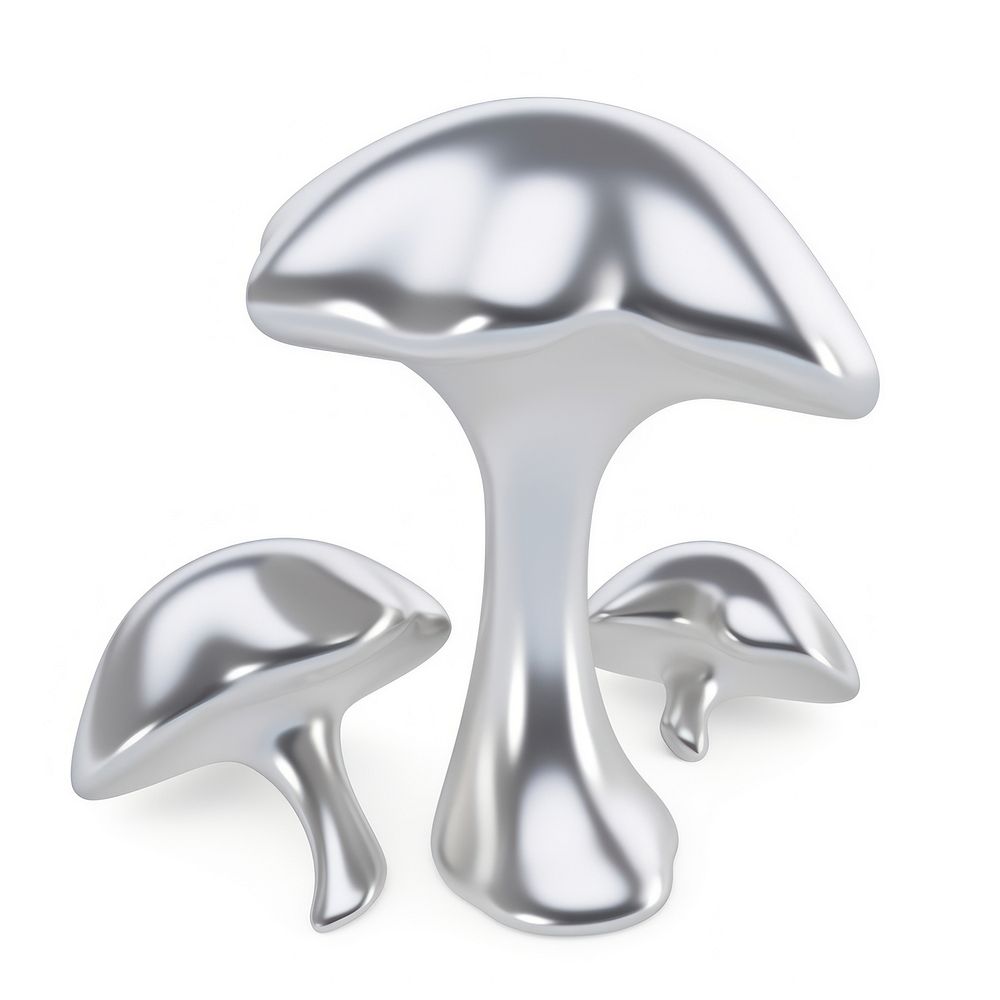 Dripping mushroom fungus silver white background.