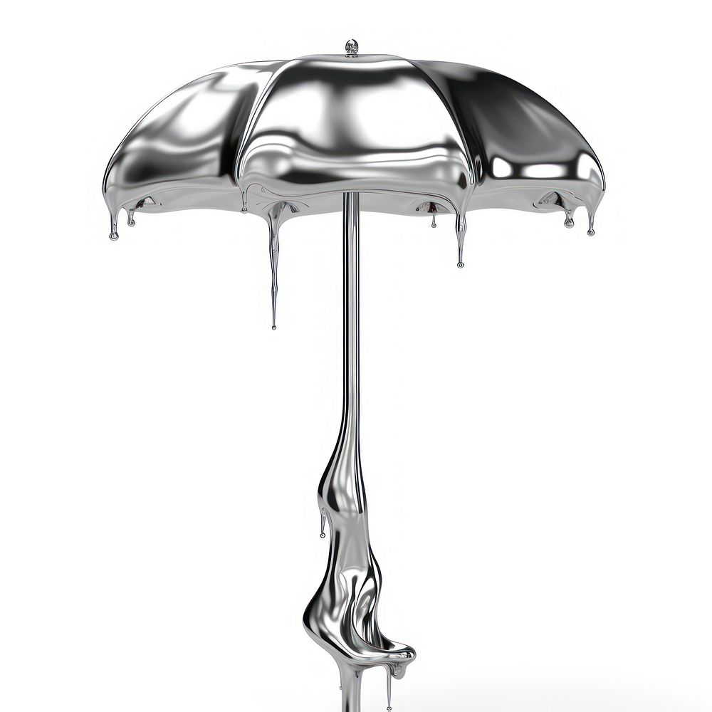 Dripping umbrella silver metal white background.