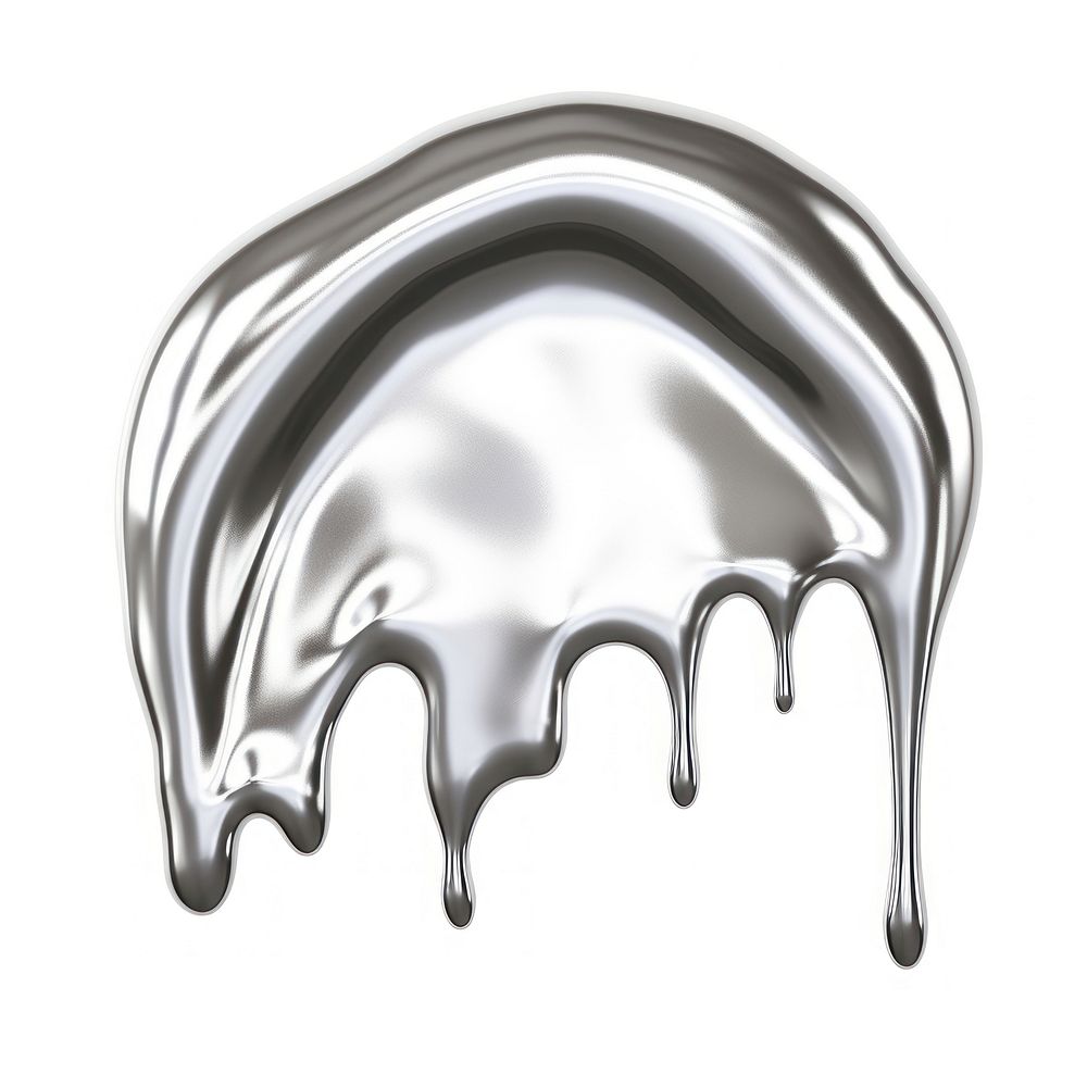 Dripping lips silver metal white background.