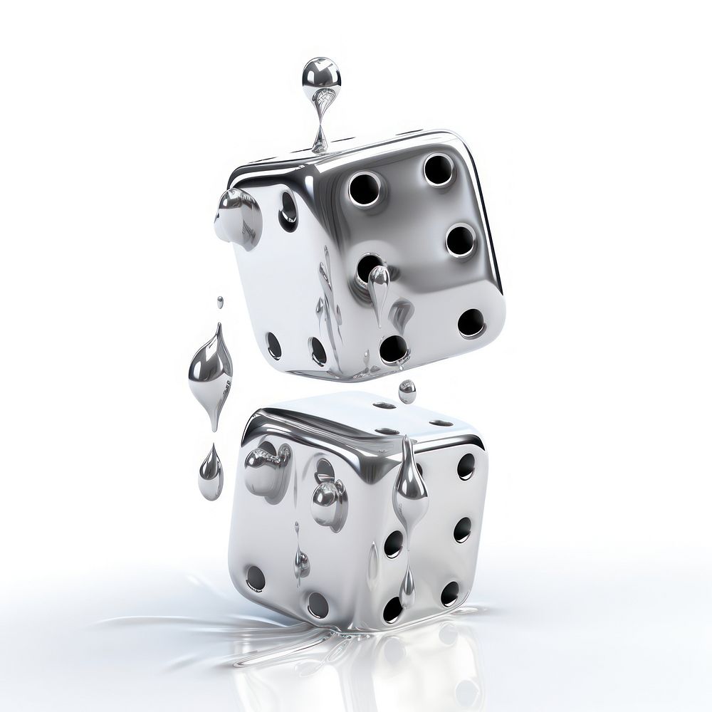Dripping dice silver metal game.