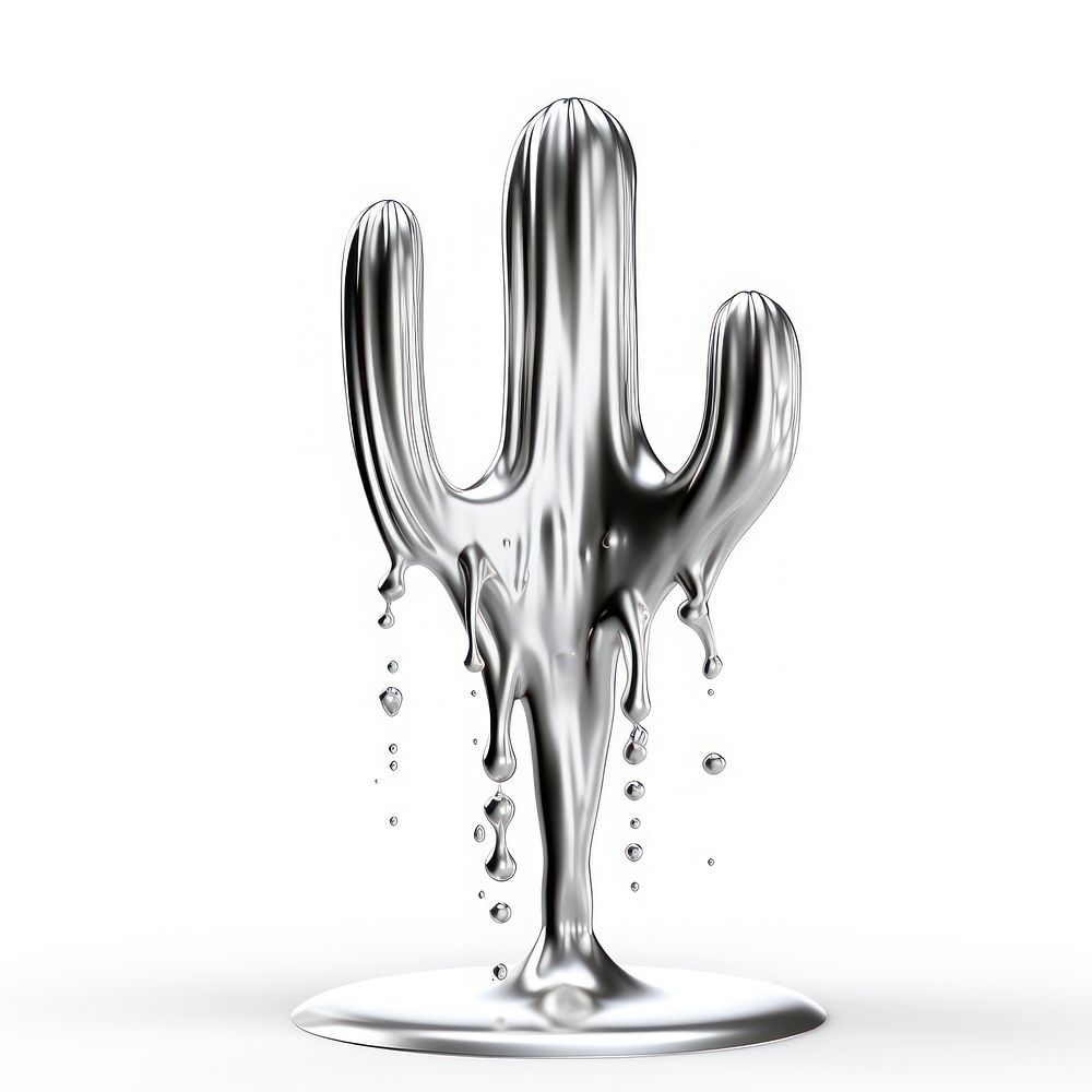 Dripping cactus silver white background splashing.