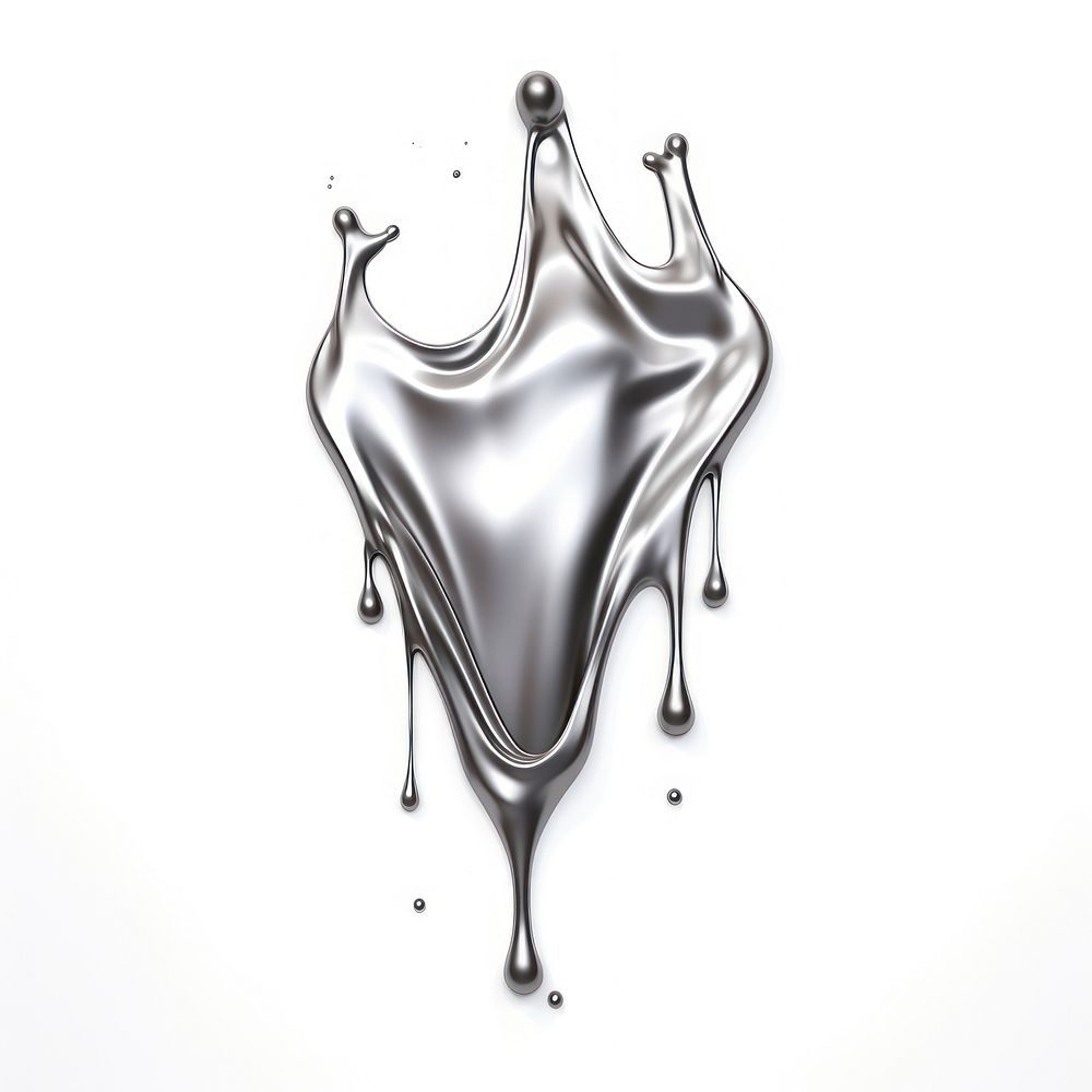 Dripping leaf silver metal white background.