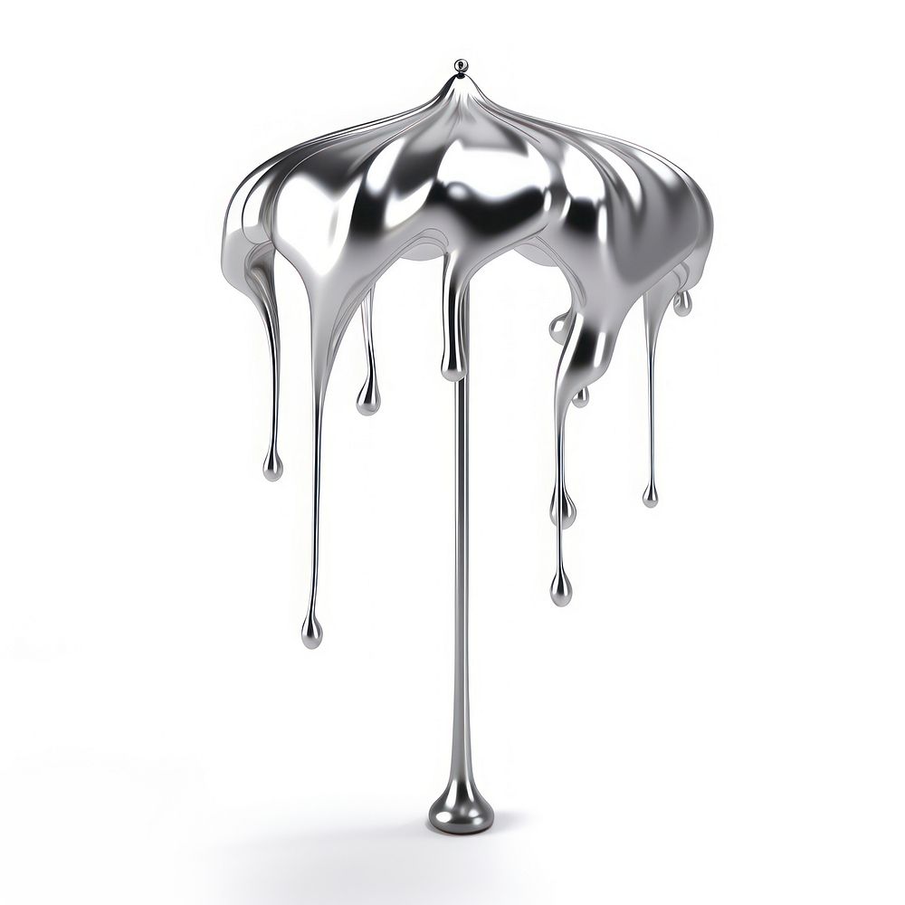 Dripping umbrella silver metal white background.